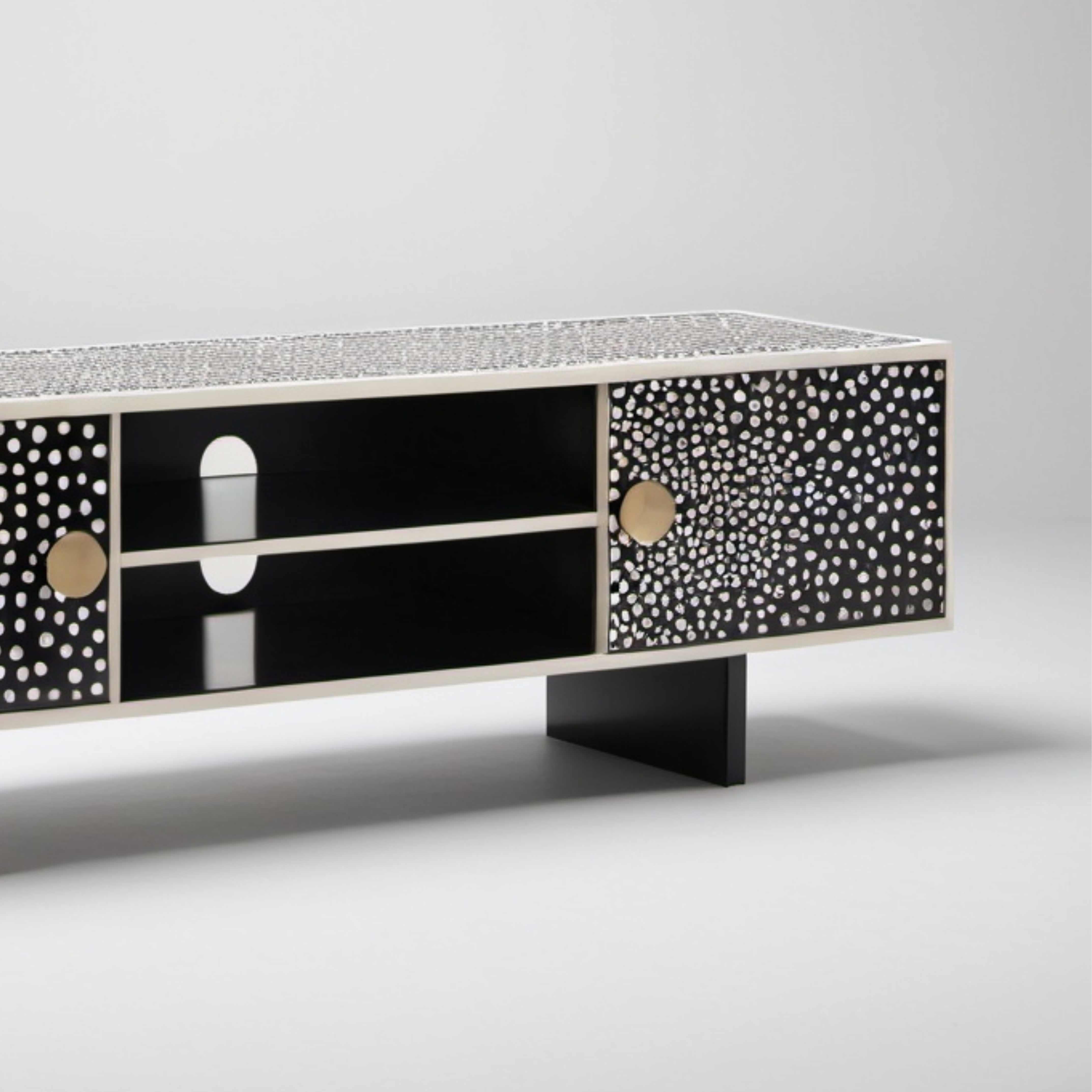 Polka Dot Black Inlay Media Console In New Condition For Sale In New York, NY