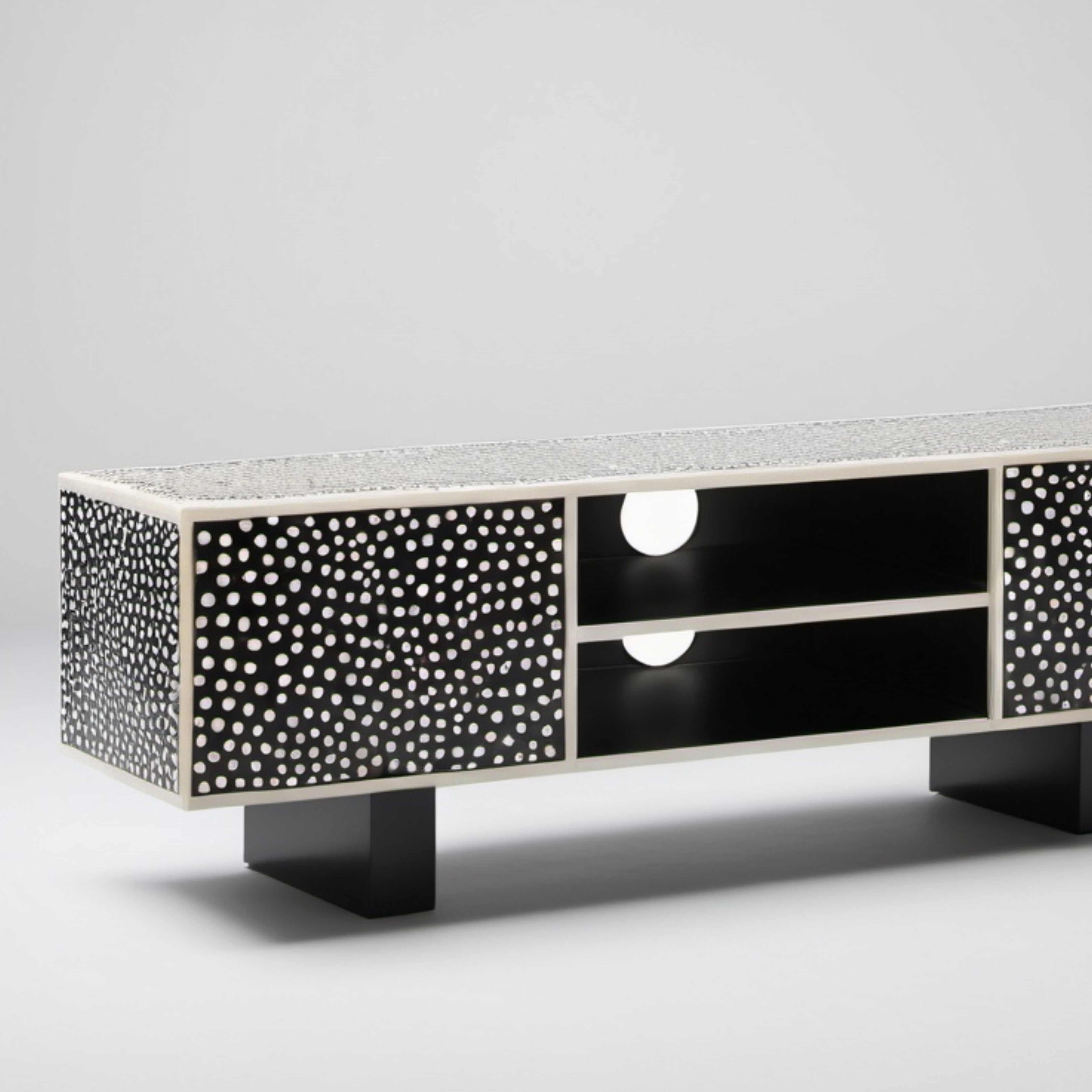Contemporary Polka Dot Black Inlay Media Console For Sale