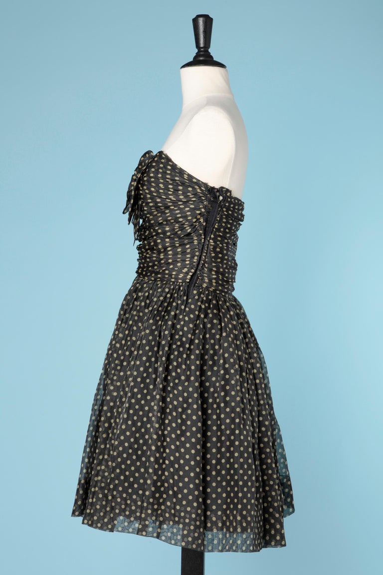 Black Polka dot chiffon bustier dress with chiffon bow Lanvin  For Sale
