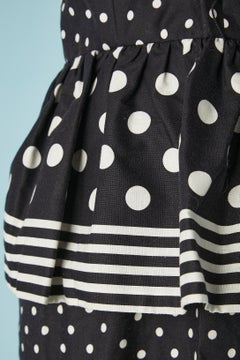 Polka dot cotton bustier dress and cape ensemble Victor Costa