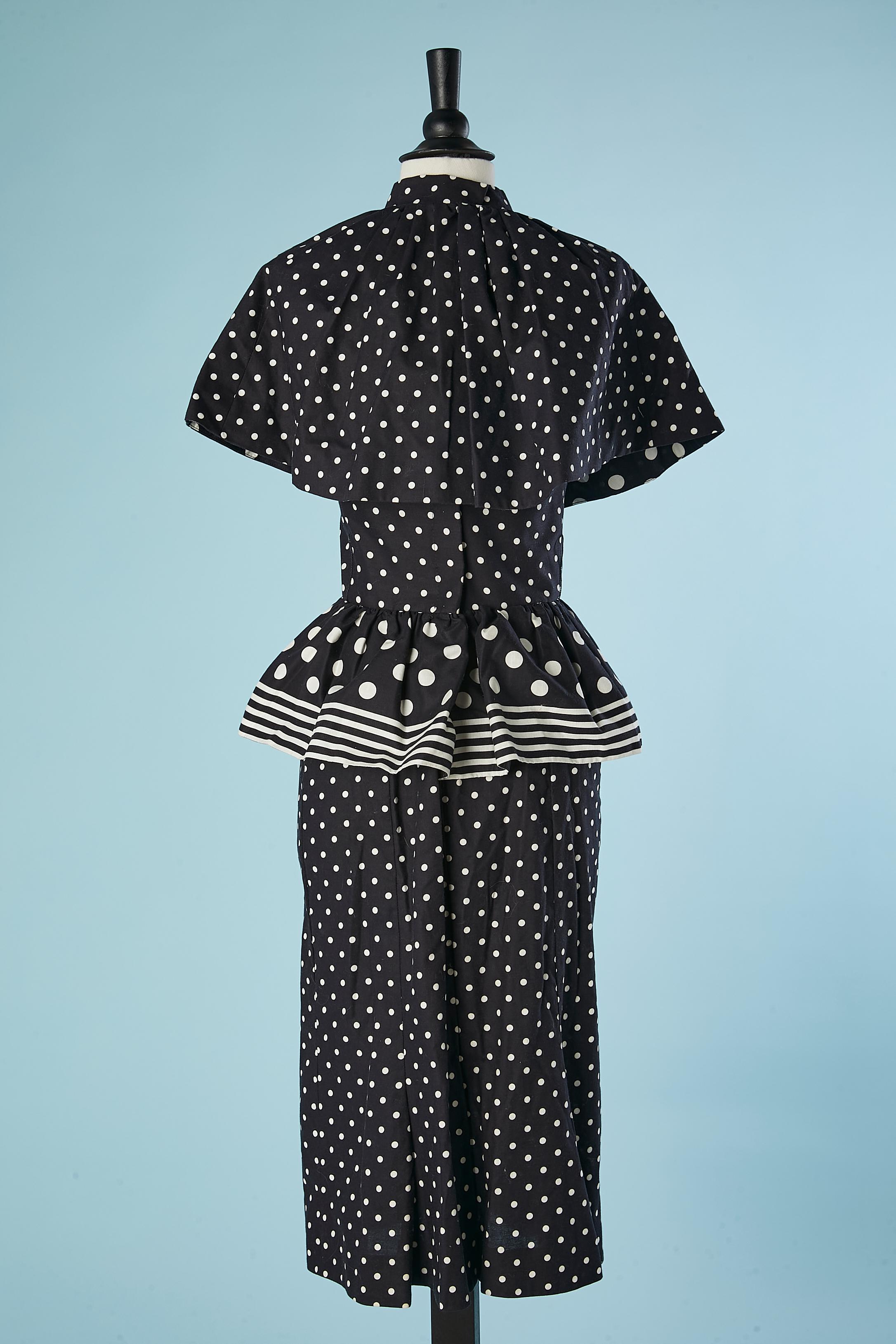 Polka dot cotton bustier dress and cape ensemble Victor Costa  1