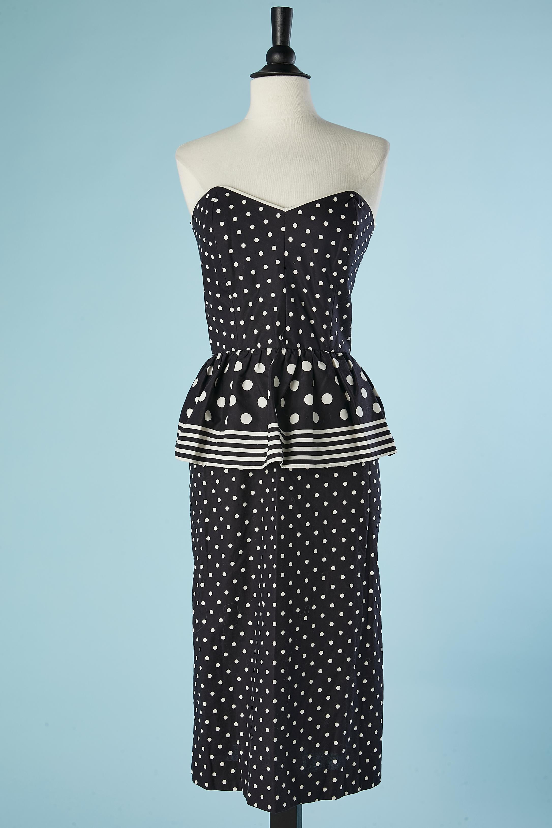 Polka dot cotton bustier dress and cape ensemble Victor Costa  2