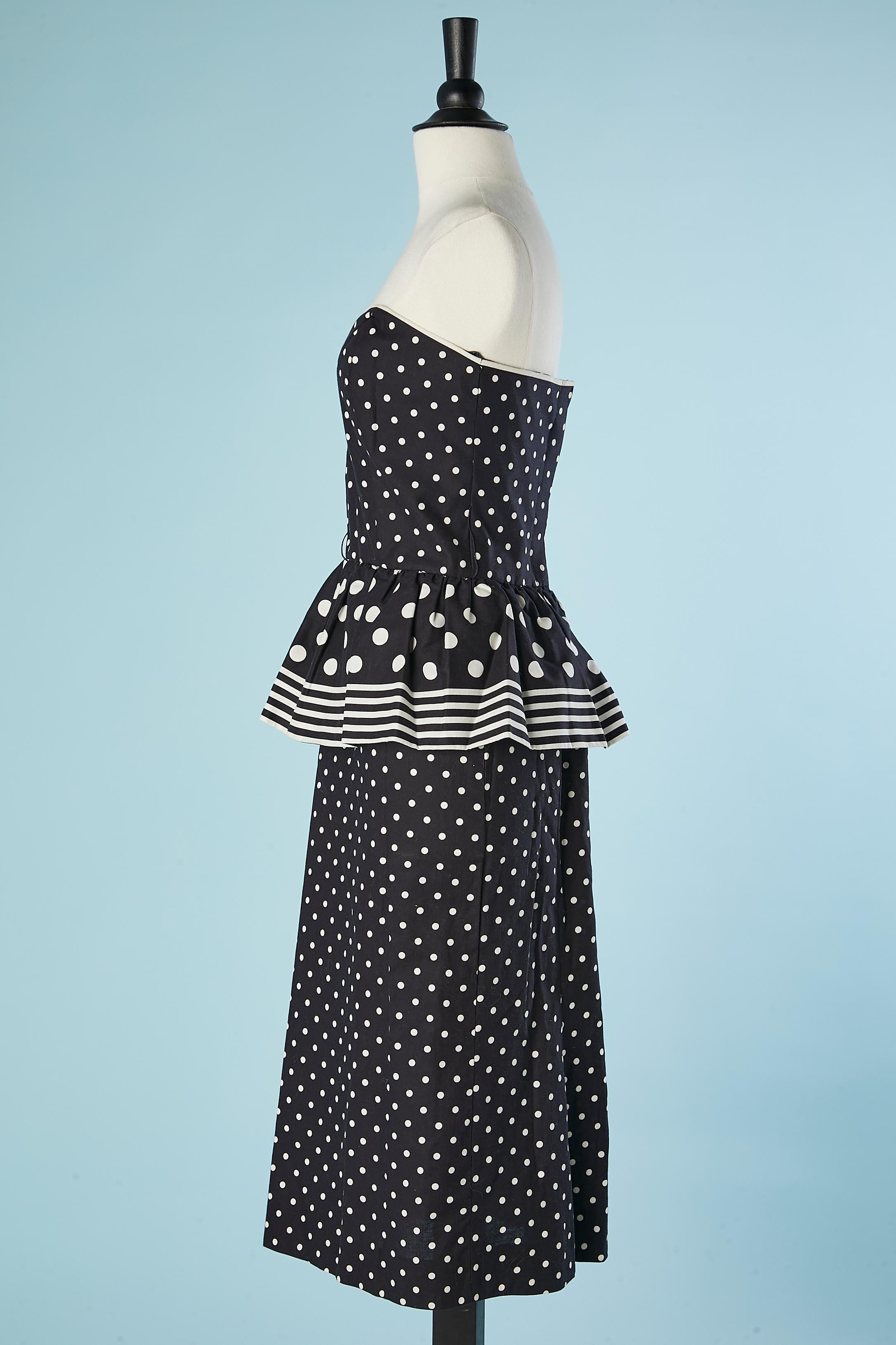 Polka dot cotton bustier dress and cape ensemble Victor Costa  4