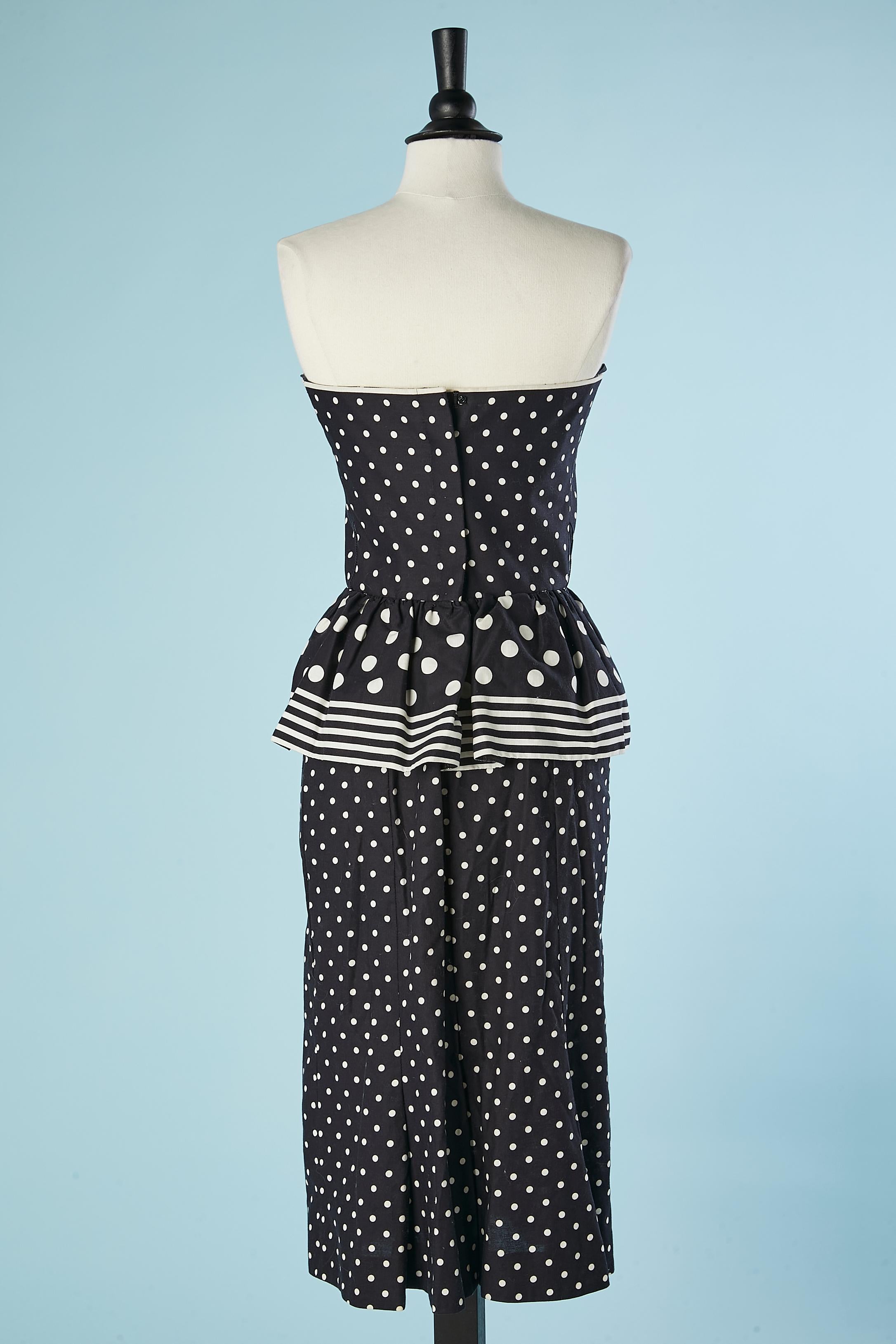 Polka dot cotton bustier dress and cape ensemble Victor Costa  5