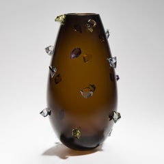 Polka Dot Cristal, Rich Brown Glass Vase with Cut Crystals by Hanne Enemark