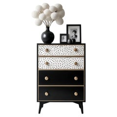 Commode noire et blanche à incrustation de pois