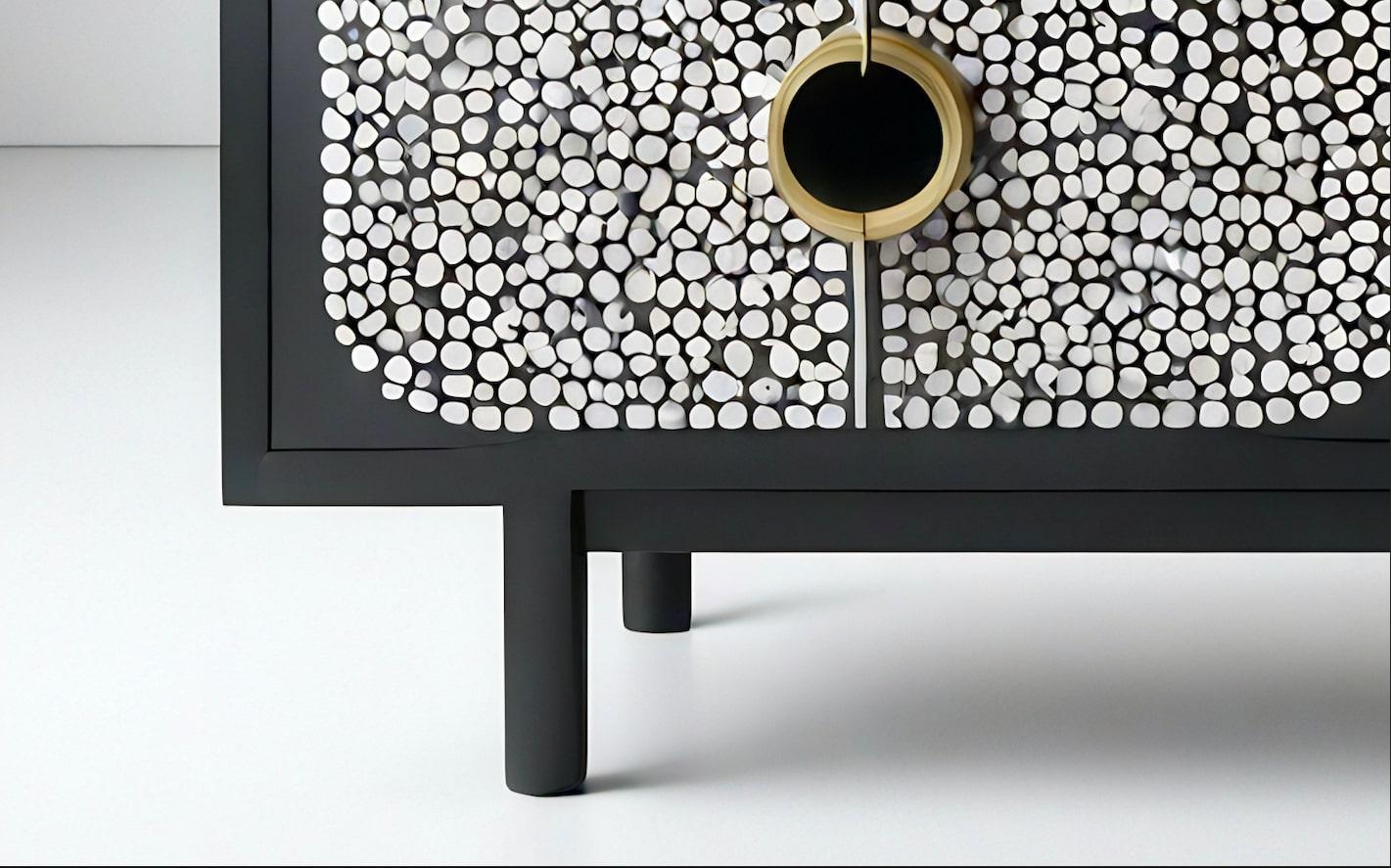 Console multimediale in bianco e nero con intarsi a pois In condizioni Nuovo in vendita a New York, NY