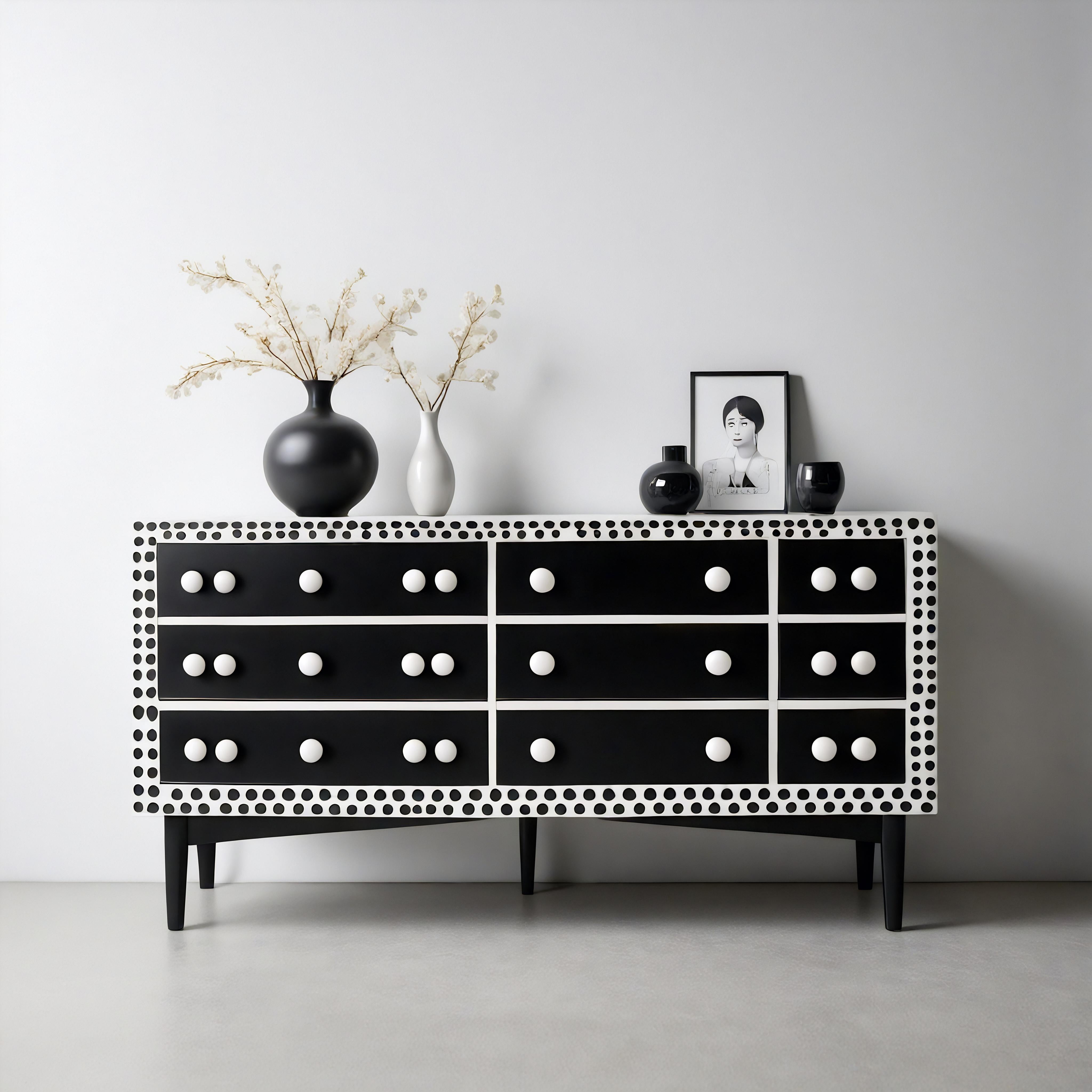 XXIe siècle et contemporain Commode noire à incrustation de pois en vente