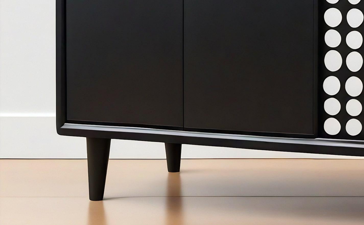 Mid-Century moderno Console multimediale nera con intarsio a pois in vendita