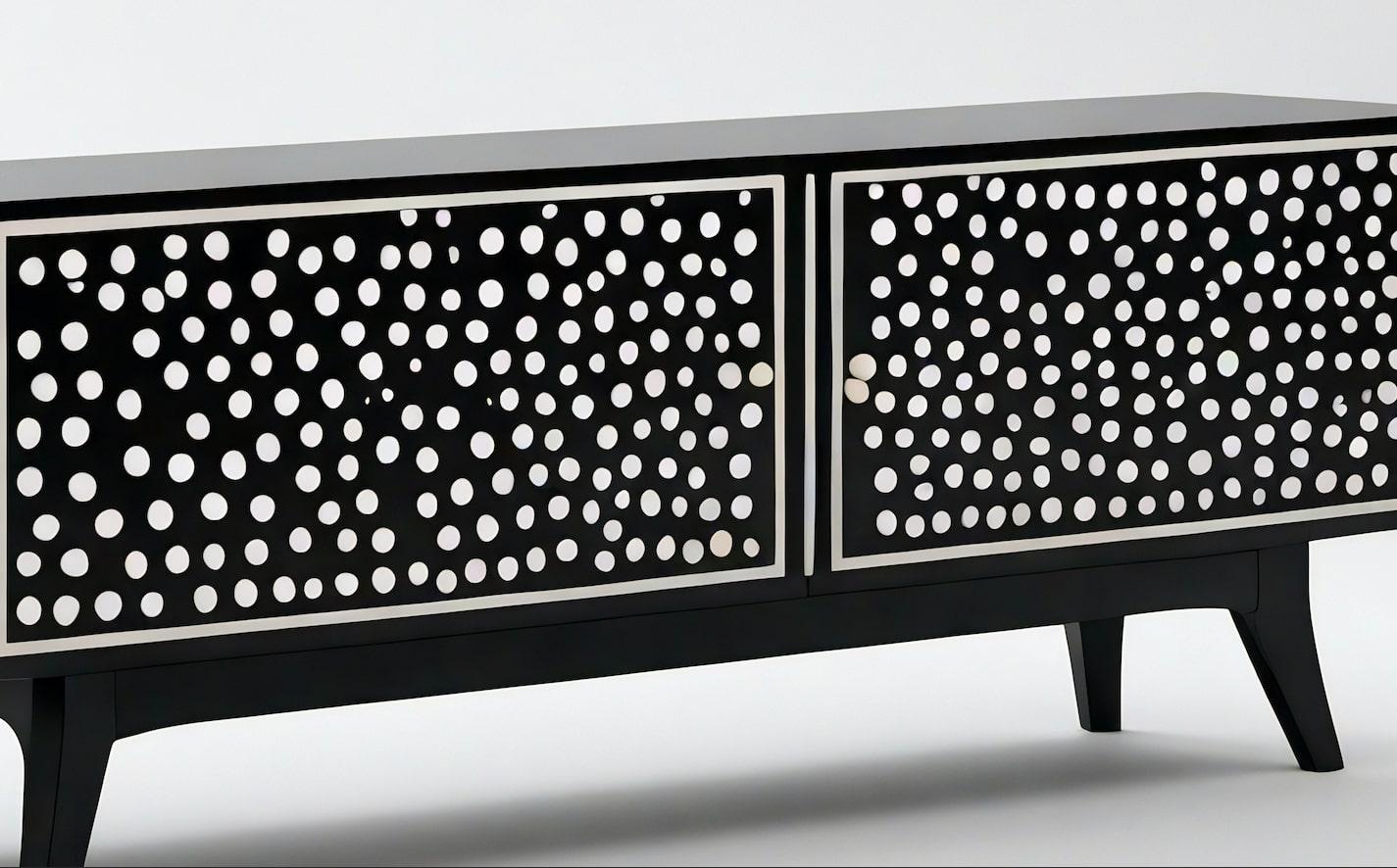 XXI secolo e contemporaneo Console multimediale nera con intarsio a pois in vendita
