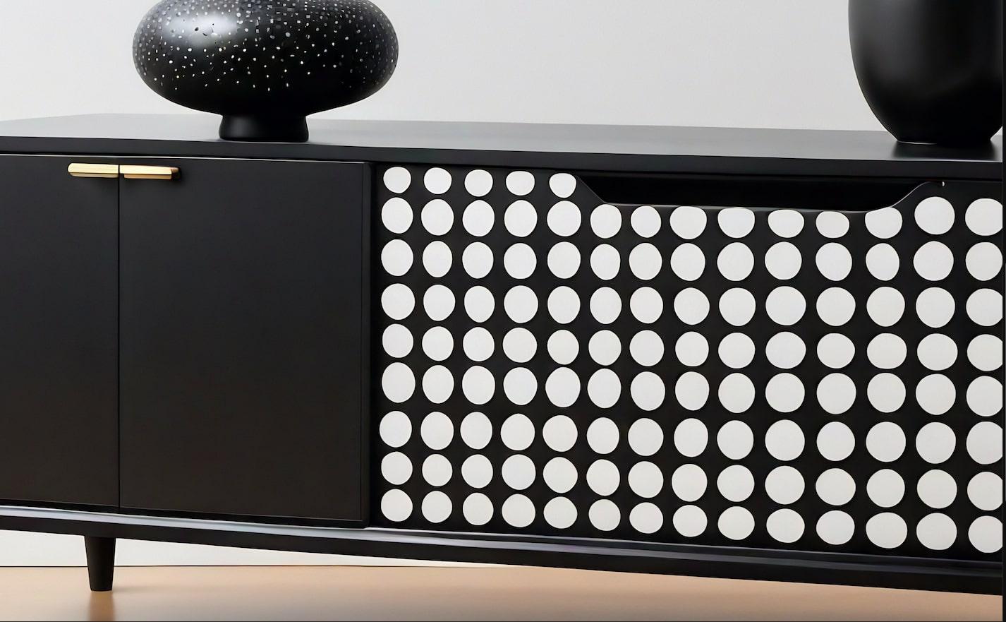 XXI secolo e contemporaneo Console multimediale nera con intarsio a pois in vendita
