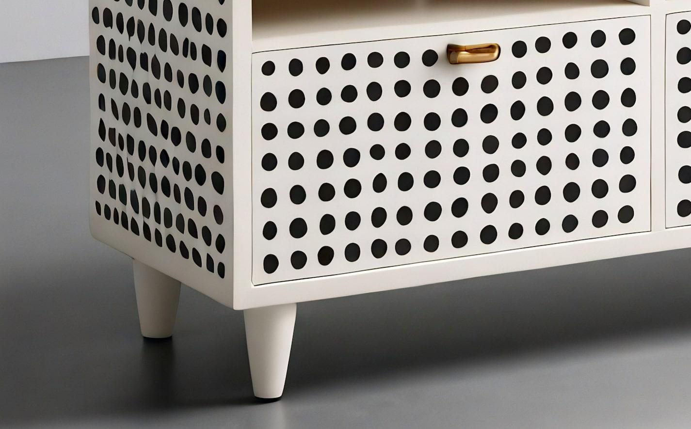Mid-Century Modern Polka Dot Inlay White Media Console For Sale