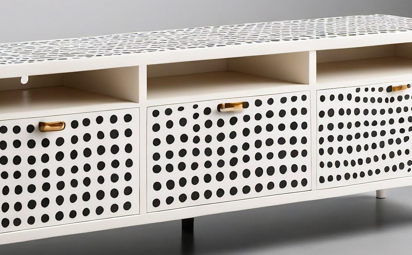 Bone Polka Dot Inlay White Media Console For Sale