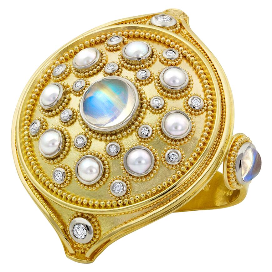 Polka Dot Mandala, a Kent Raible Hand Ornament 18K Gold, Platinum Cocktail Ring