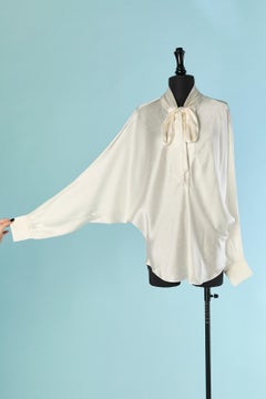 Polka-dot off-white silk jacquard blouse with bow tie ALEXANDRE VAUTHIER