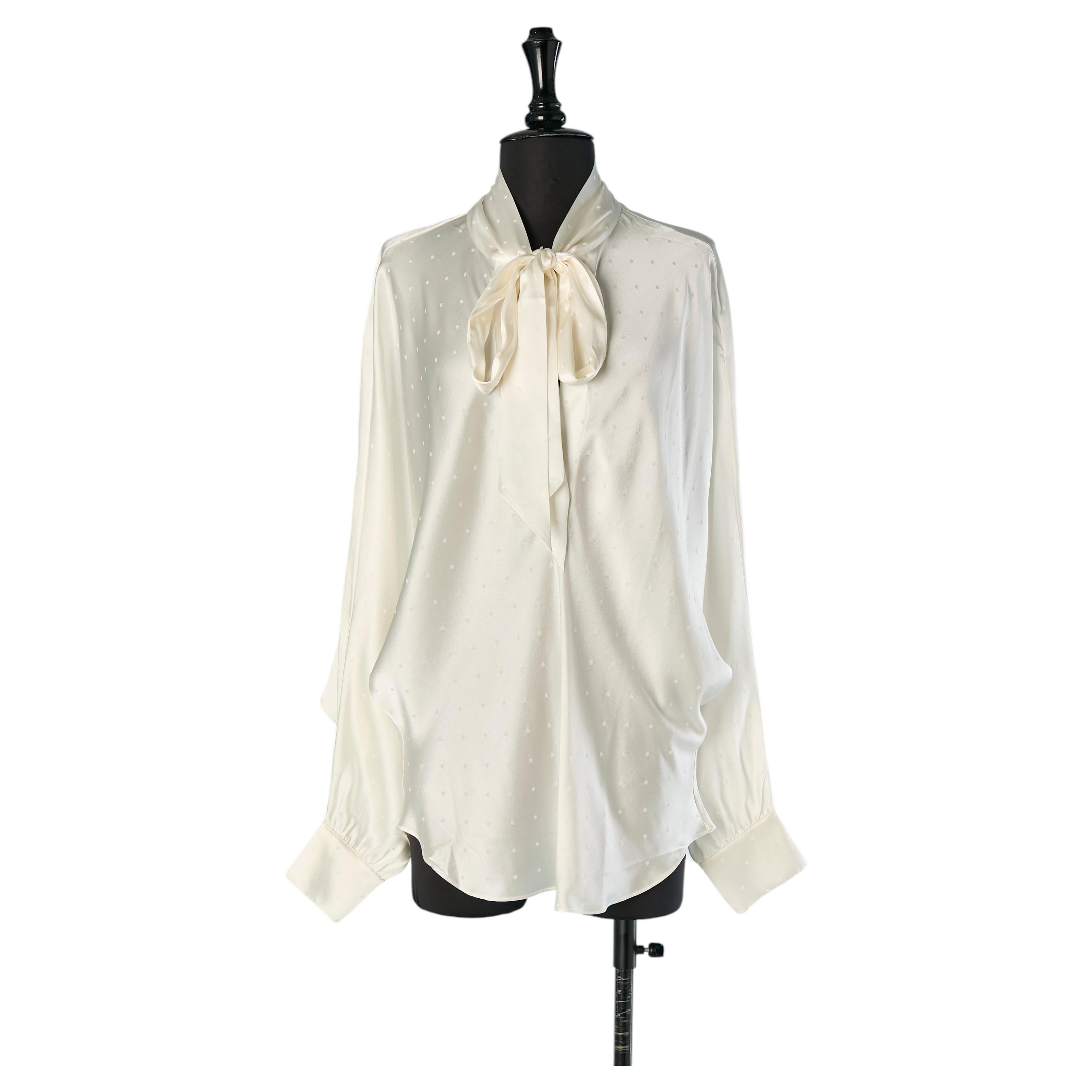 Polka-dot off-white silk jacquard blouse with bow tie ALEXANDRE VAUTHIER