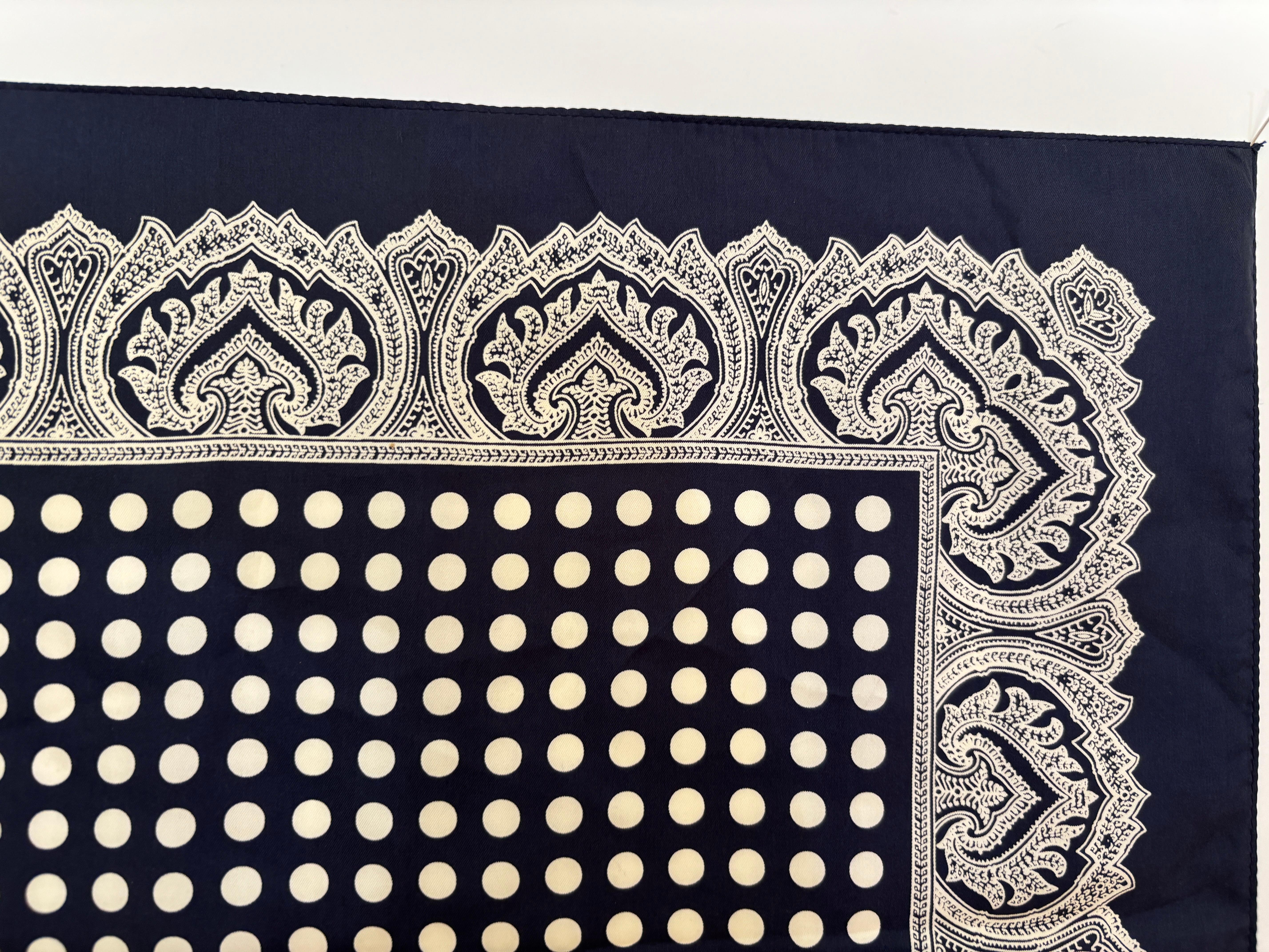 Polka Dot Silk Black White Silk Scarf Pocket Square Handkerchief In Good Condition For Sale In North Hollywood, CA