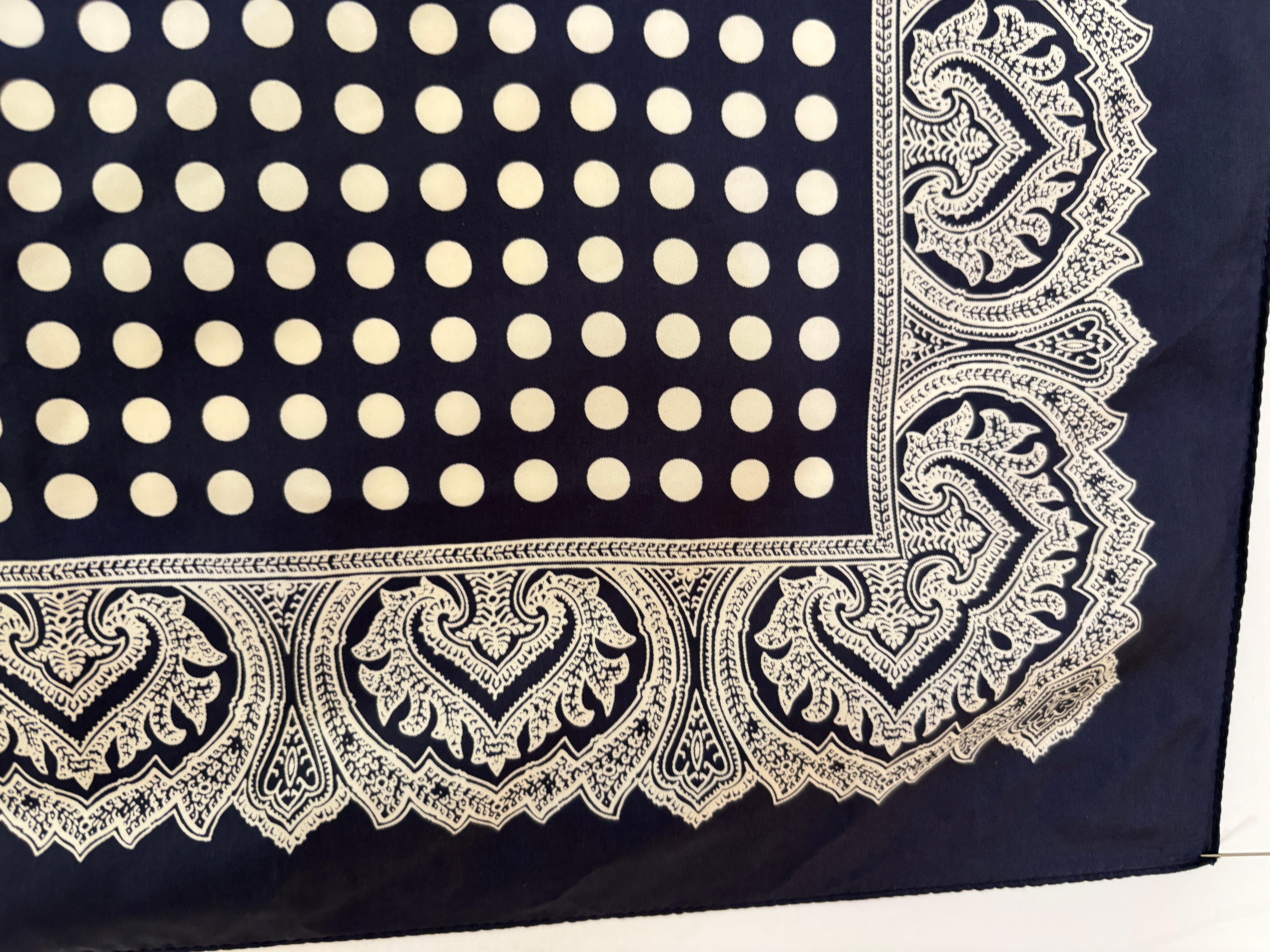 Women's or Men's Polka Dot Silk Black White Silk Scarf Pocket Square Handkerchief For Sale