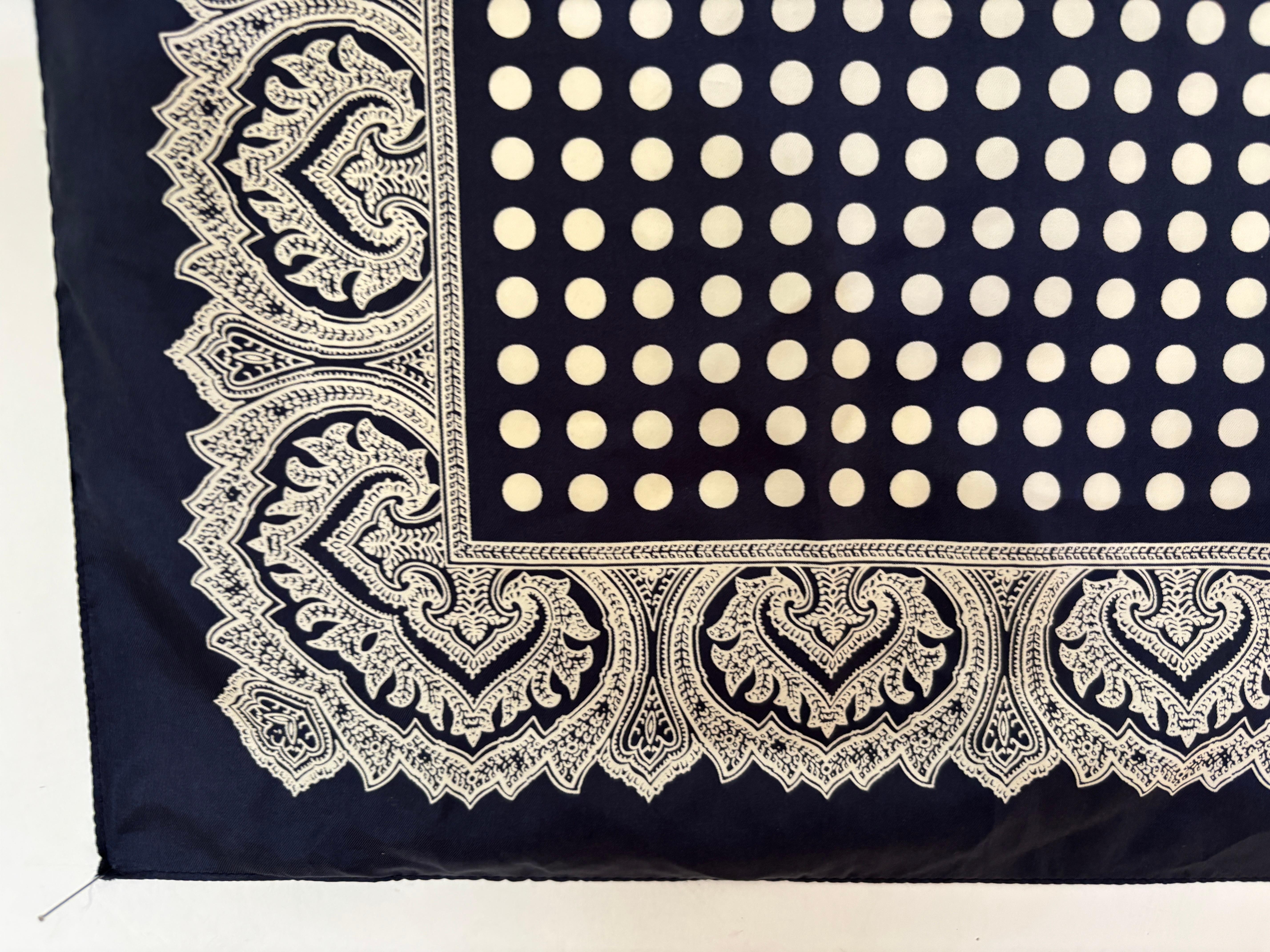Polka Dot Silk Black White Silk Scarf Pocket Square Handkerchief For Sale 1