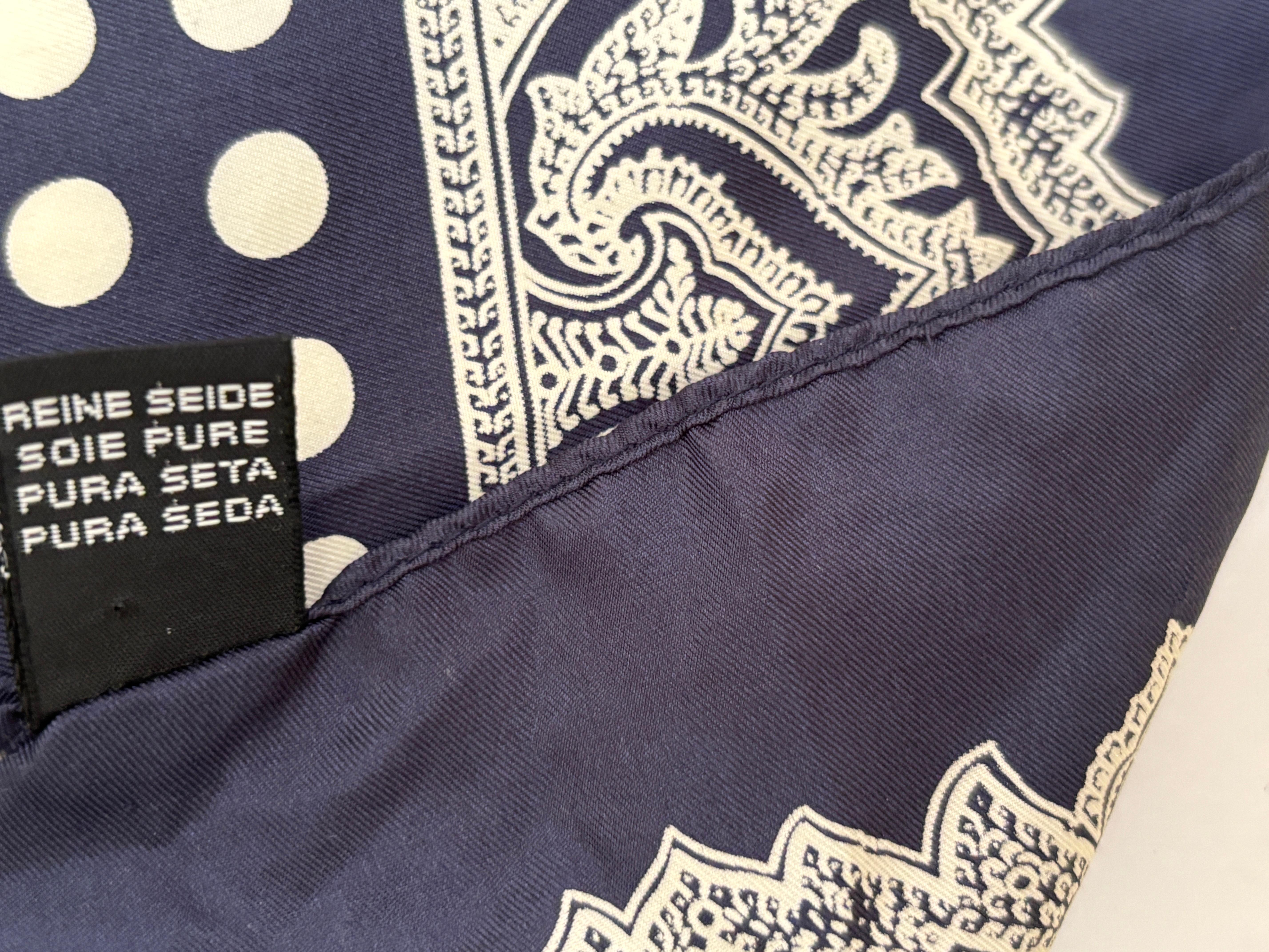 Polka Dot Silk Black White Silk Scarf Pocket Square Handkerchief For Sale 3