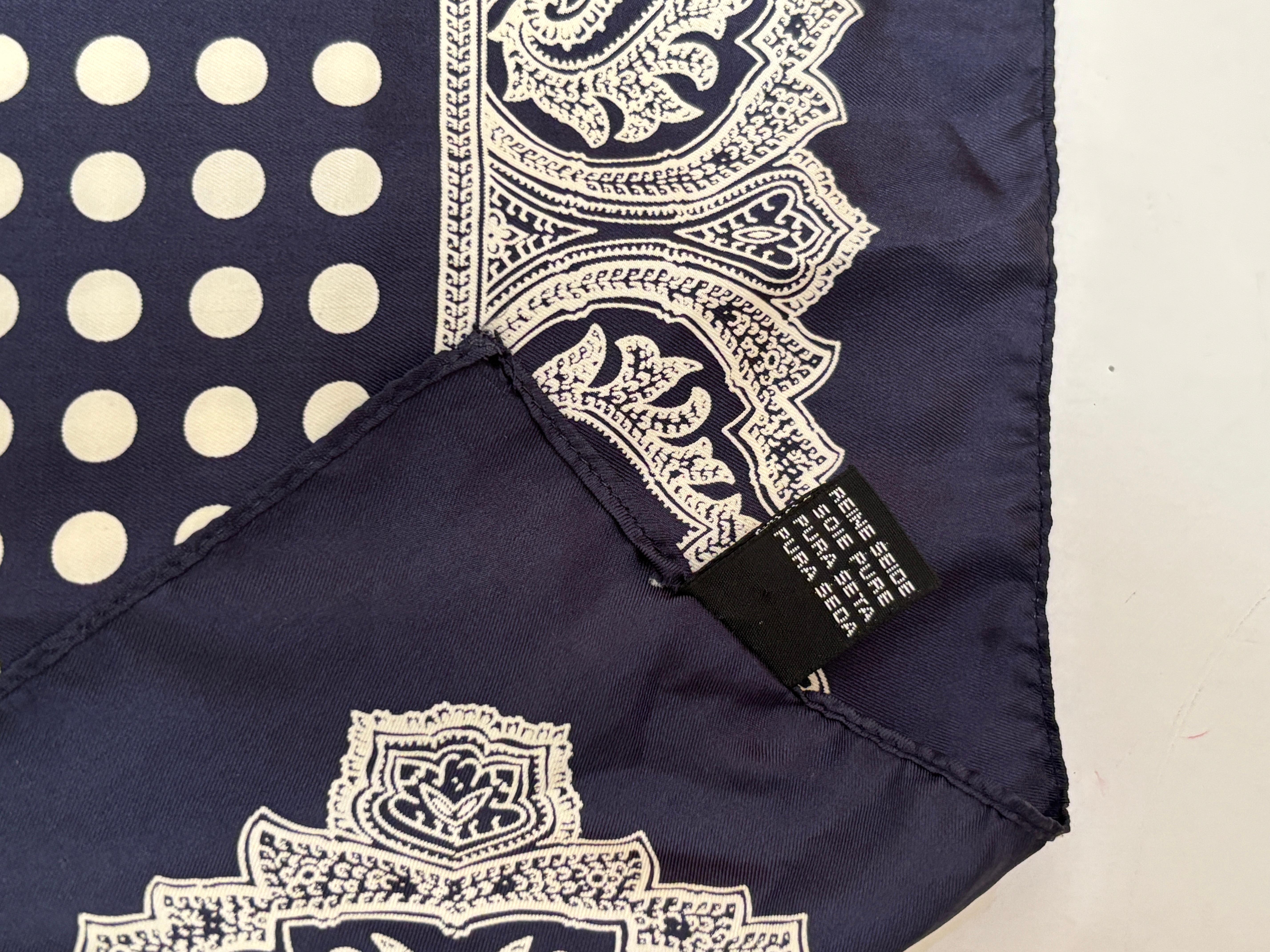 Polka Dot Silk Black White Silk Scarf Pocket Square Handkerchief For Sale 4