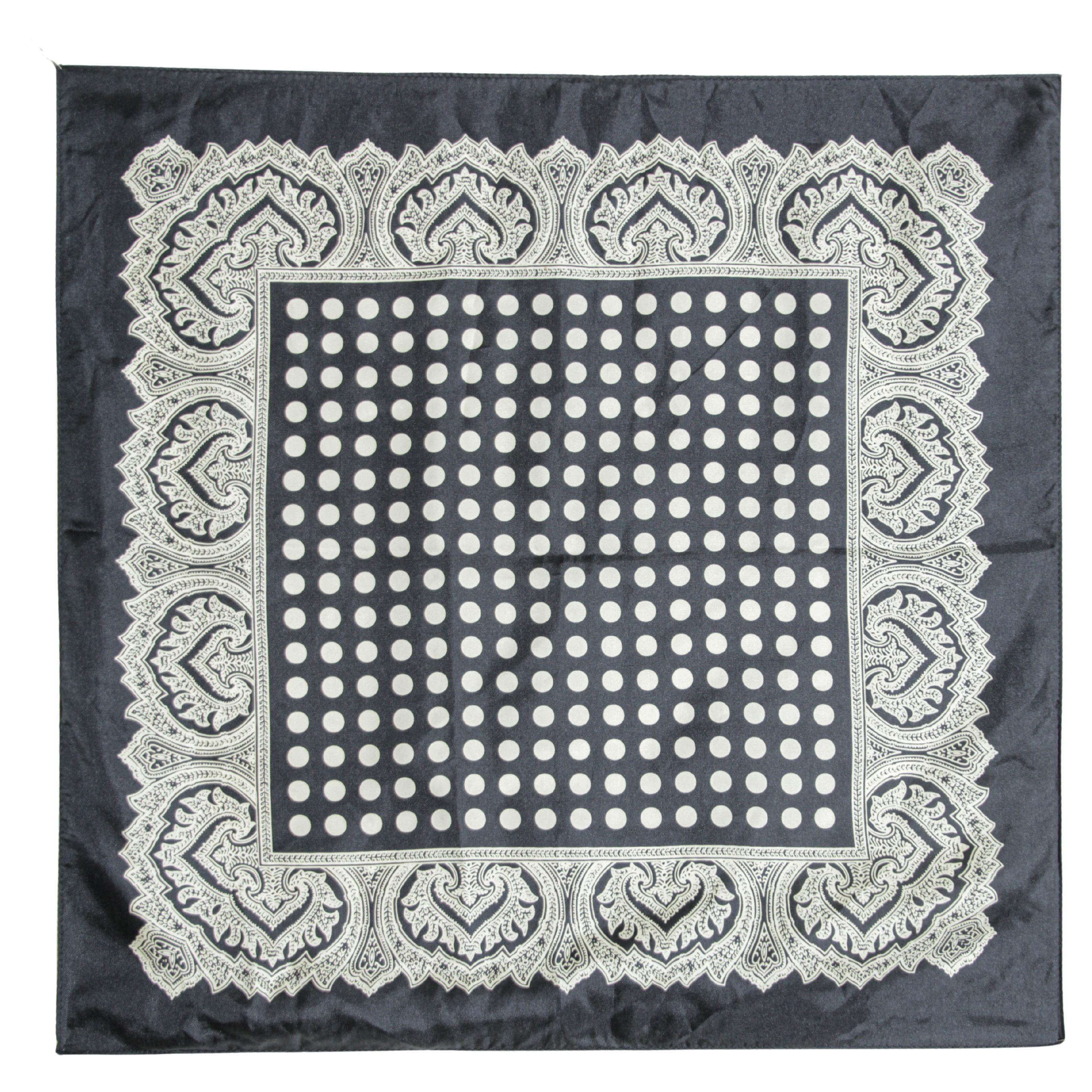 Polka Dot Silk Black White Silk Scarf Pocket Square Handkerchief For Sale