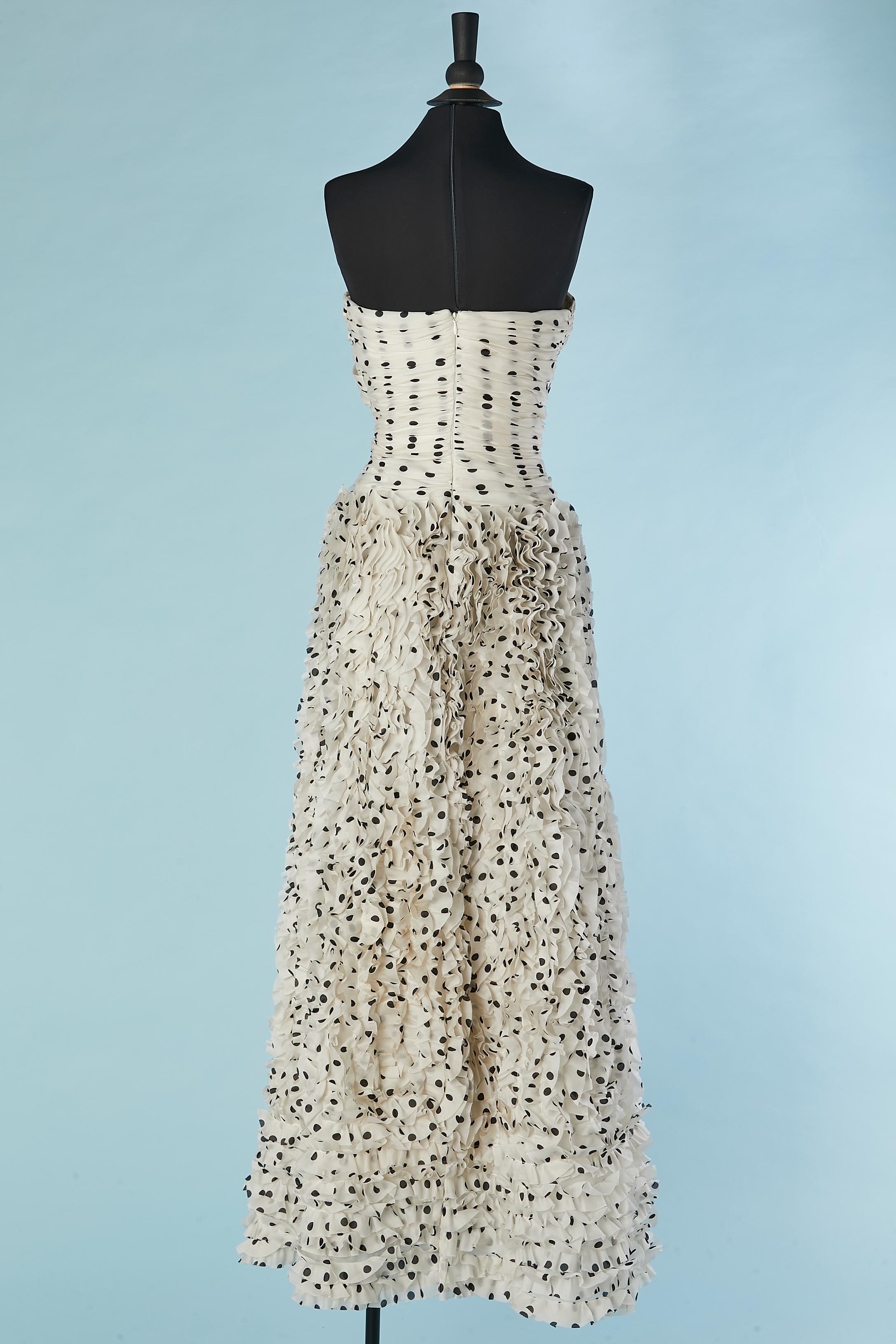 Polka-dots bustier evening dress with drape and ruffles Vicky Tiel Circa 1980's  For Sale 1