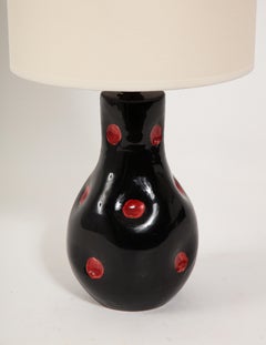 Red Polka Dots & Black Ceramic Table lamp, Italy 1960's
