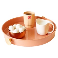 Polka Pink Tray with Gold Button Handles, 1960s Inspired