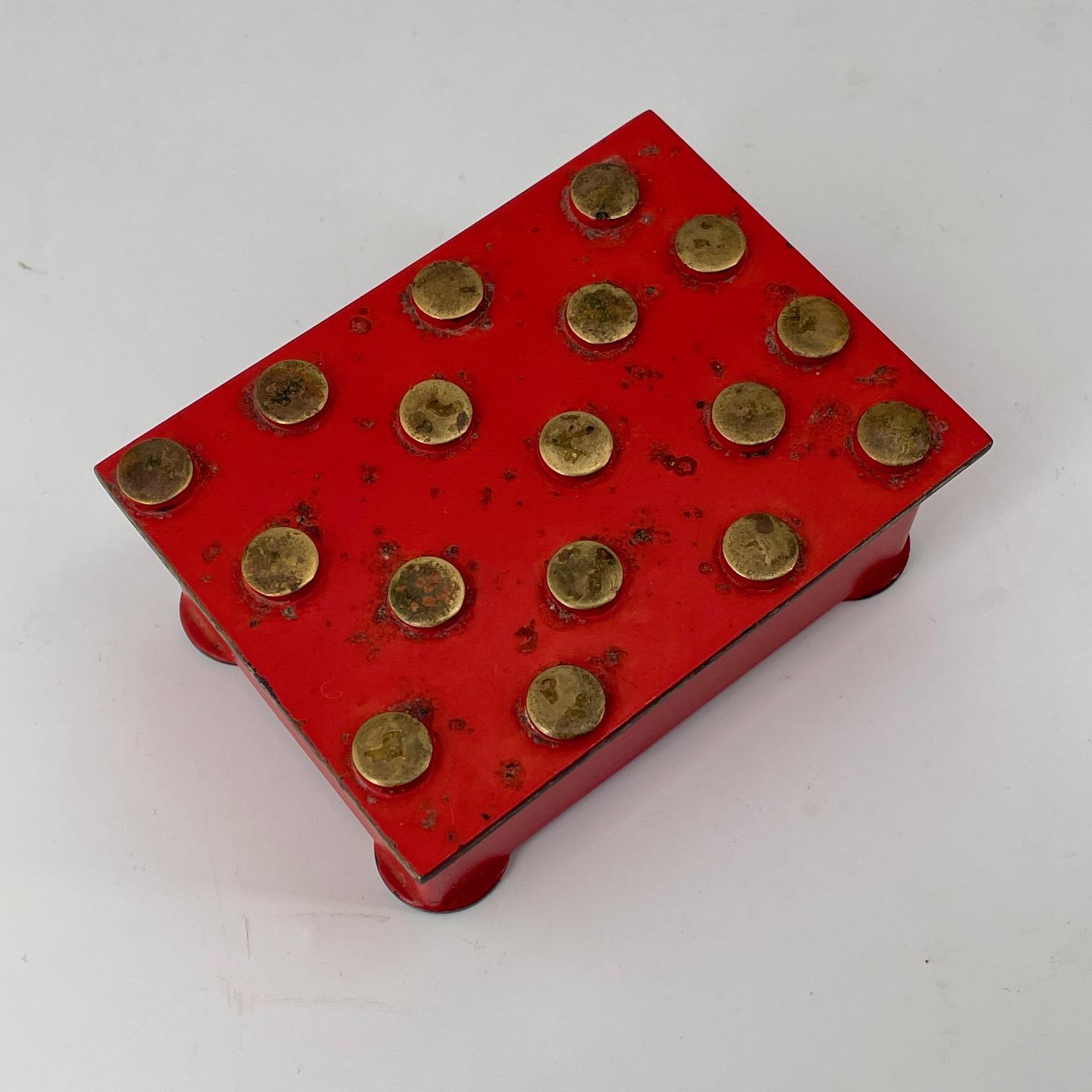 Polkadot Brass Trinket Cigarette Jewelry Box Red Deco Aubock Werkstatte Style  For Sale 2