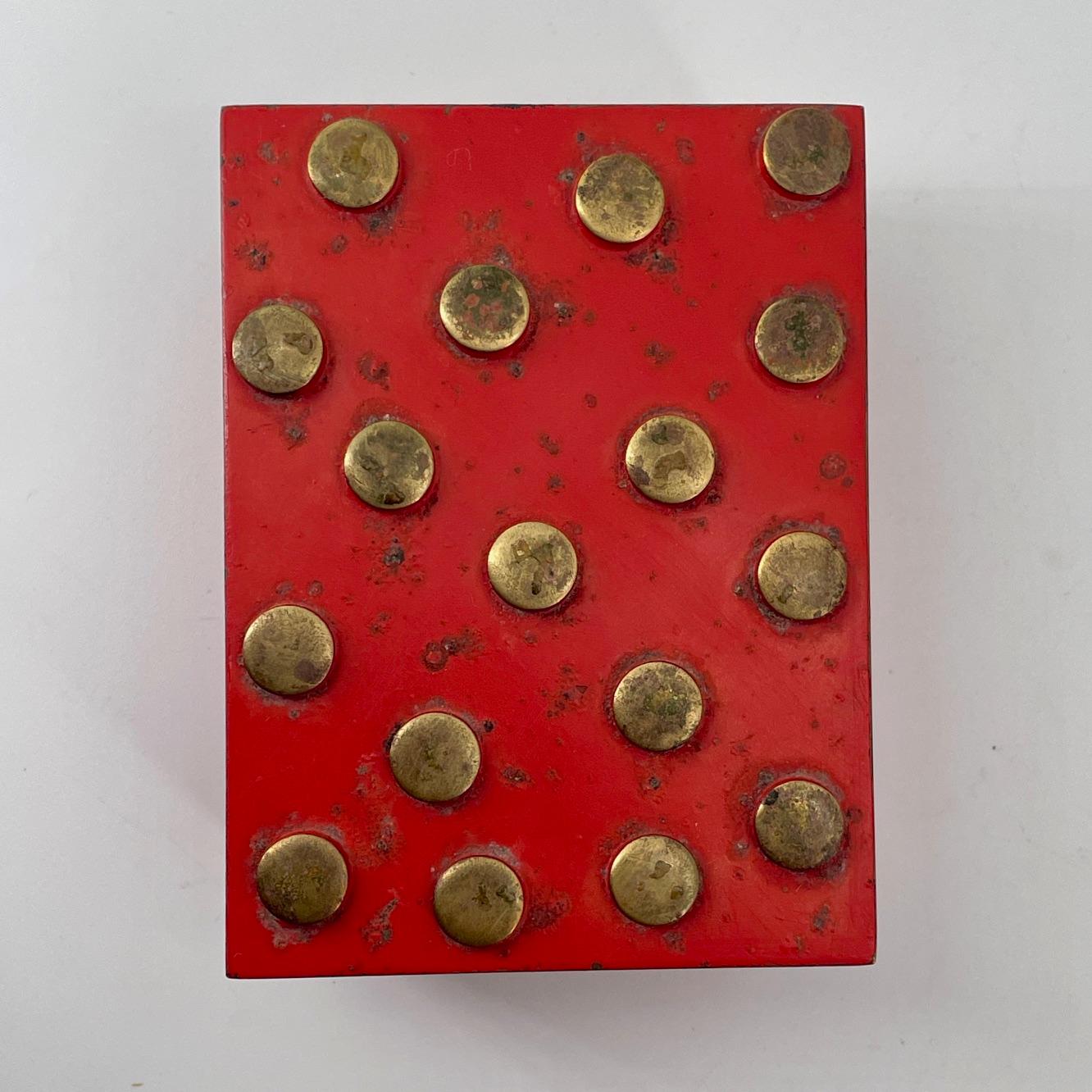 Polkadot Brass Trinket Cigarette Jewelry Box Red Deco Aubock Werkstatte Style  For Sale 3