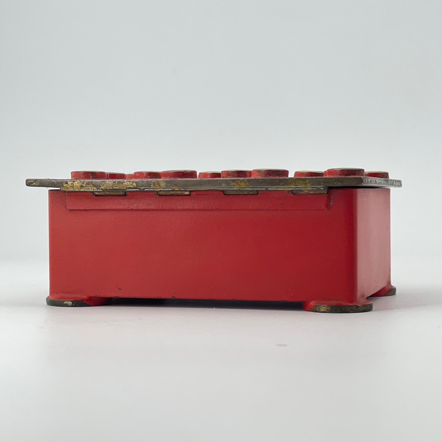 Polkadot Brass Trinket Cigarette Jewelry Box Red Deco Aubock Werkstatte Style  In Distressed Condition For Sale In Hyattsville, MD