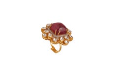 Natural 1.40cts Polki & 0.63cts Diamond & 22.39cts Ruby Ring in 14k Gold