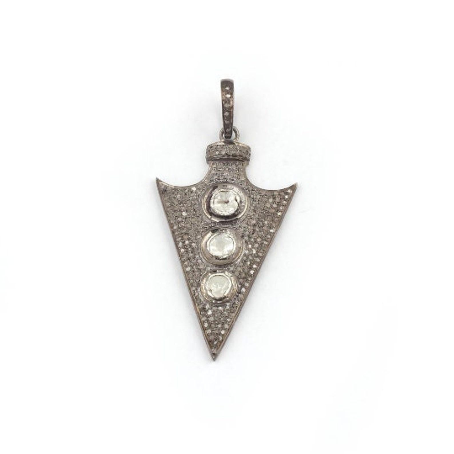 Polki Diamond Arrowhead Pendant 925 Sterling Silver Diamond Rose Cut Jewellery. In New Condition For Sale In Chicago, IL