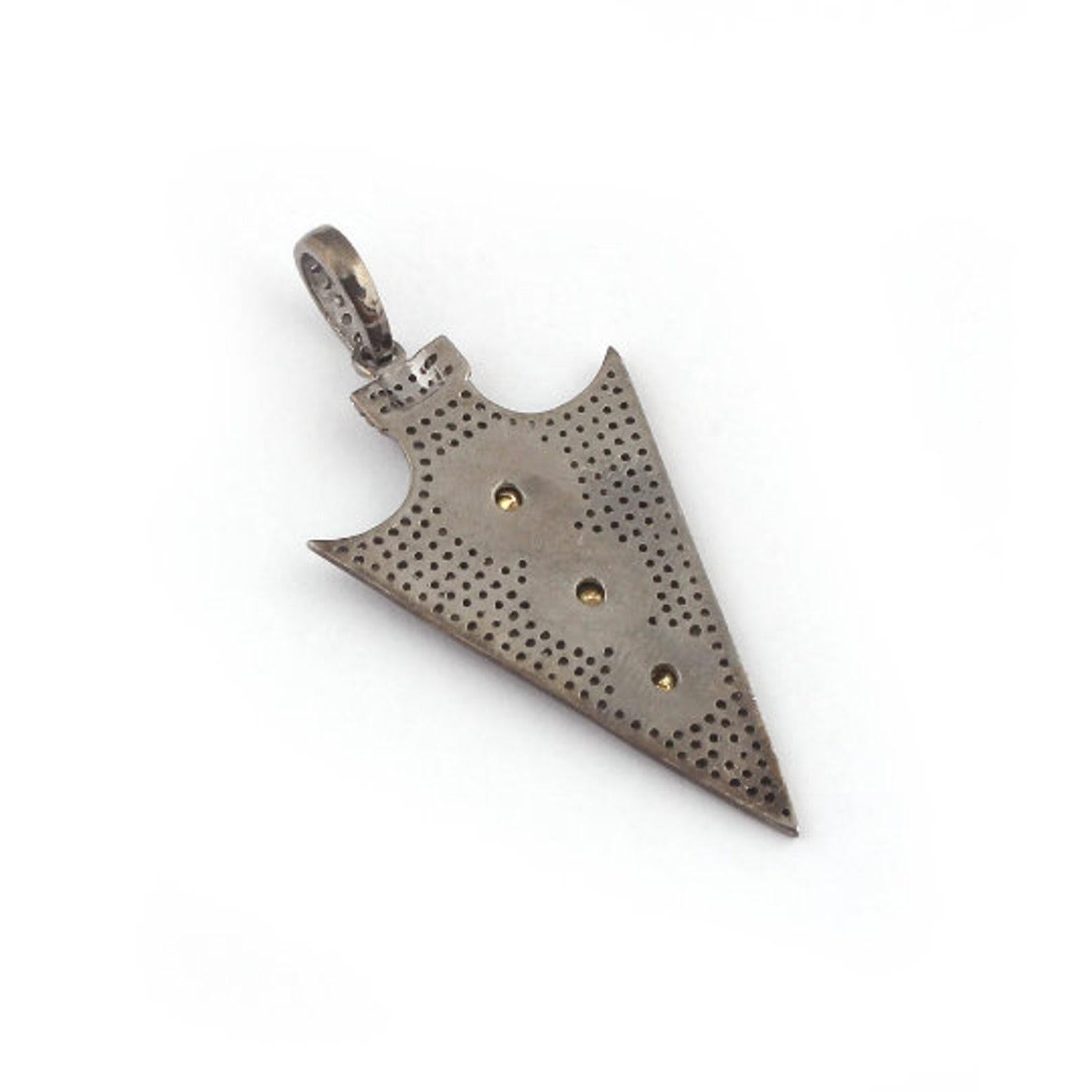 Women's or Men's Polki Diamond Arrowhead Pendant 925 Sterling Silver Diamond Rose Cut Jewellery. For Sale