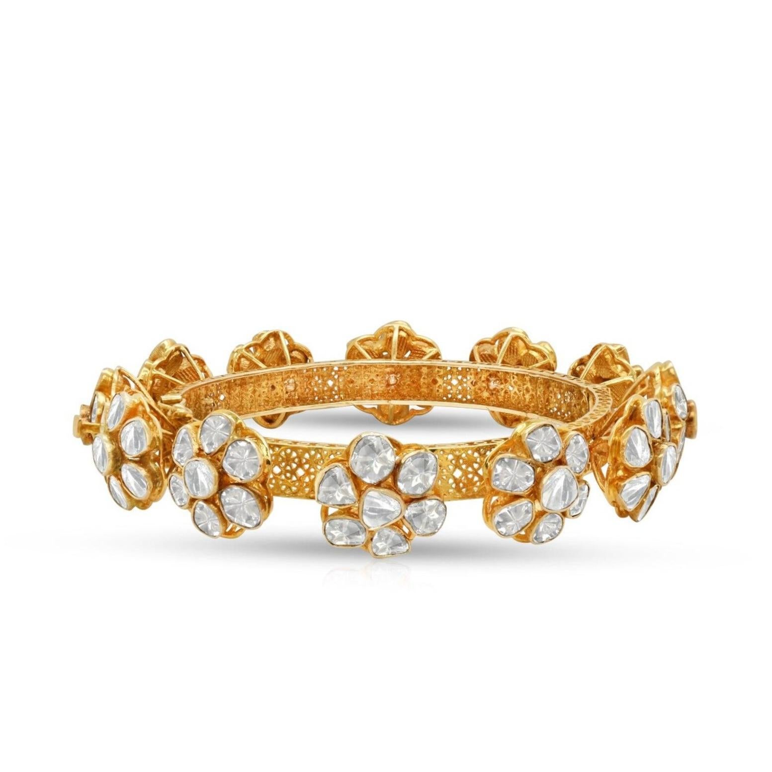 Polki Diamond Bangle 925 Sterling Silver for Gift Victorian design In New Condition For Sale In Chicago, IL