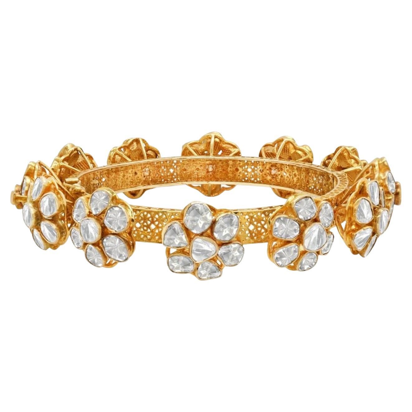Polki Diamond Bangle 925 Sterling Silver for Gift Victorian design