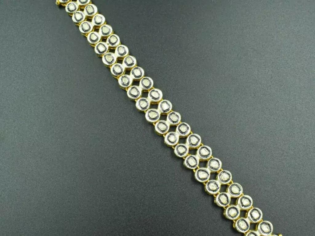 Polki Diamant-Doppelreihiges Armband aus 925er Sterlingsilber im Zustand „Neu“ im Angebot in Chicago, IL