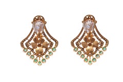 Natural 2.09cts Polki & 3.04cts Diamond & 1.77cts Emerald Earring in 18k Gold