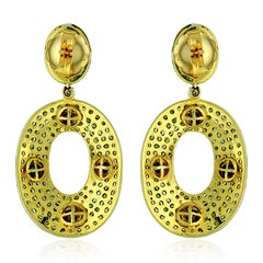 Polki Diamond Halo Statement Oval Earrings In 14k Gold & Silver