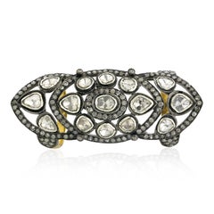 Polki Diamond Long Ring with Pave Diamonds Made in 18k Gold & Silver