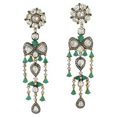 Polki Diamond 
Multi Gemstone Chandelier Earrings Made in 18k Gold 
Silver