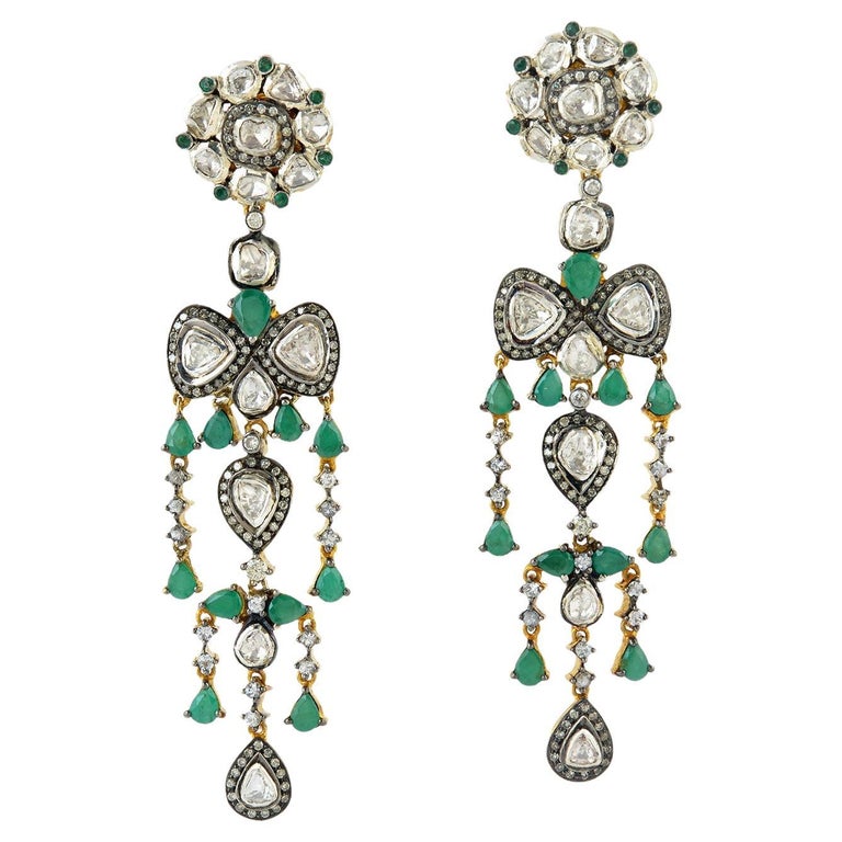 Polki Diamond and Multi Gemstone Chandelier Earrings Made in 18k Gold ...