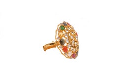 Natural Polki & Diamond Navratan Ring in 18k Gold