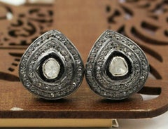 Polki Diamond Stud Earring 925 Silver Pave Diamond Earring Tops Fine Jewelry.