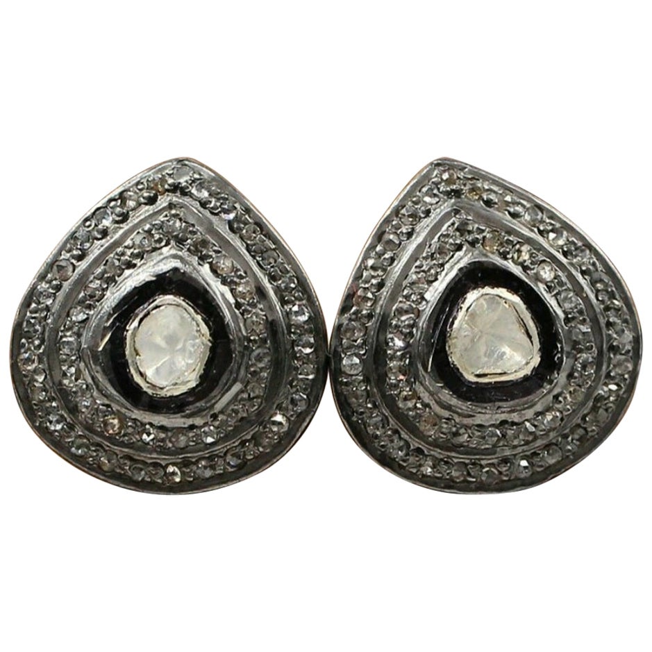 Polki Diamond Stud Earring 925 Silver Pave Diamond Earring Tops Fine Jewelry.