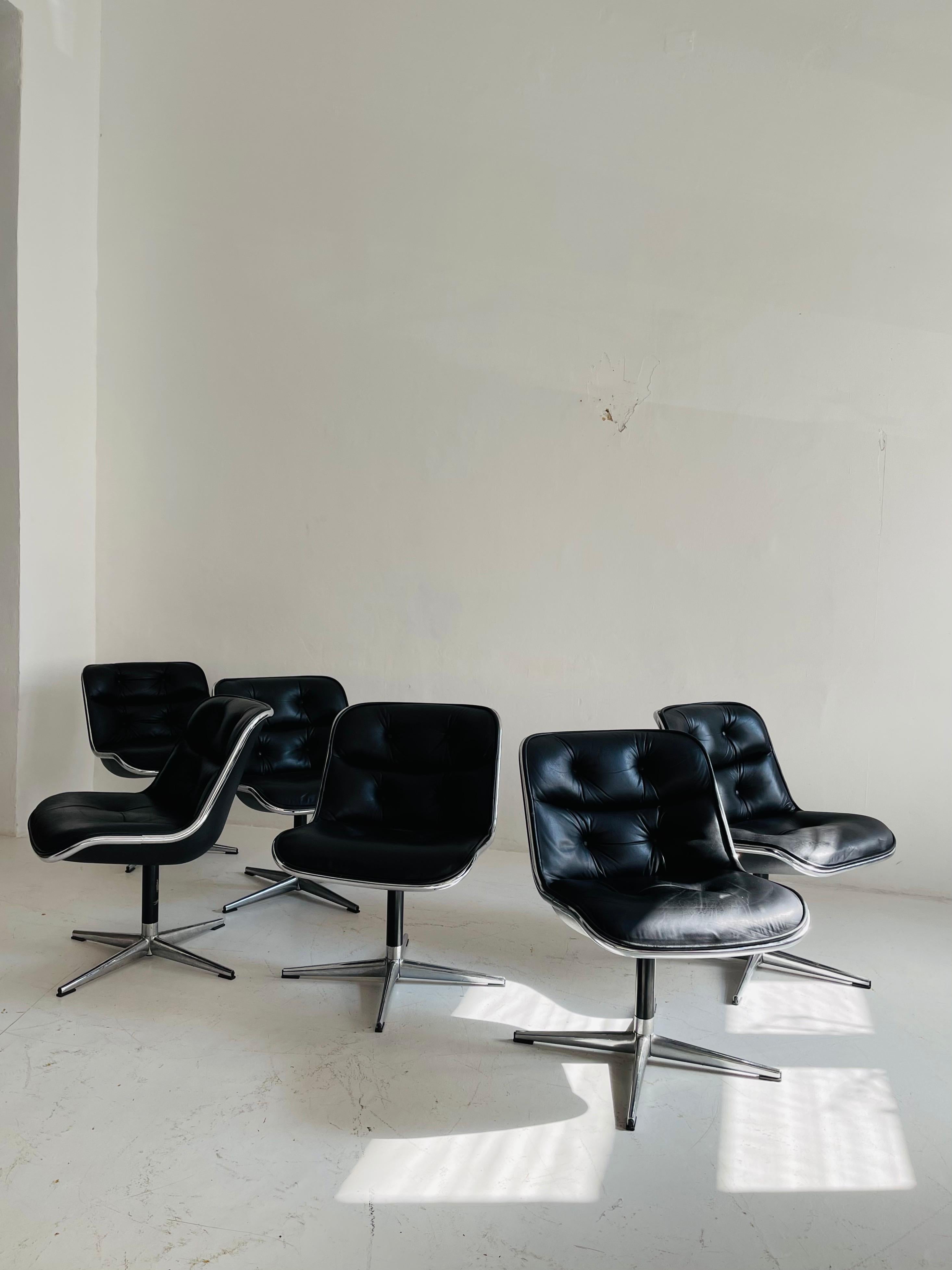 Pollack executive chair by Charles Pollack for Knoll set of six leather 1960s.