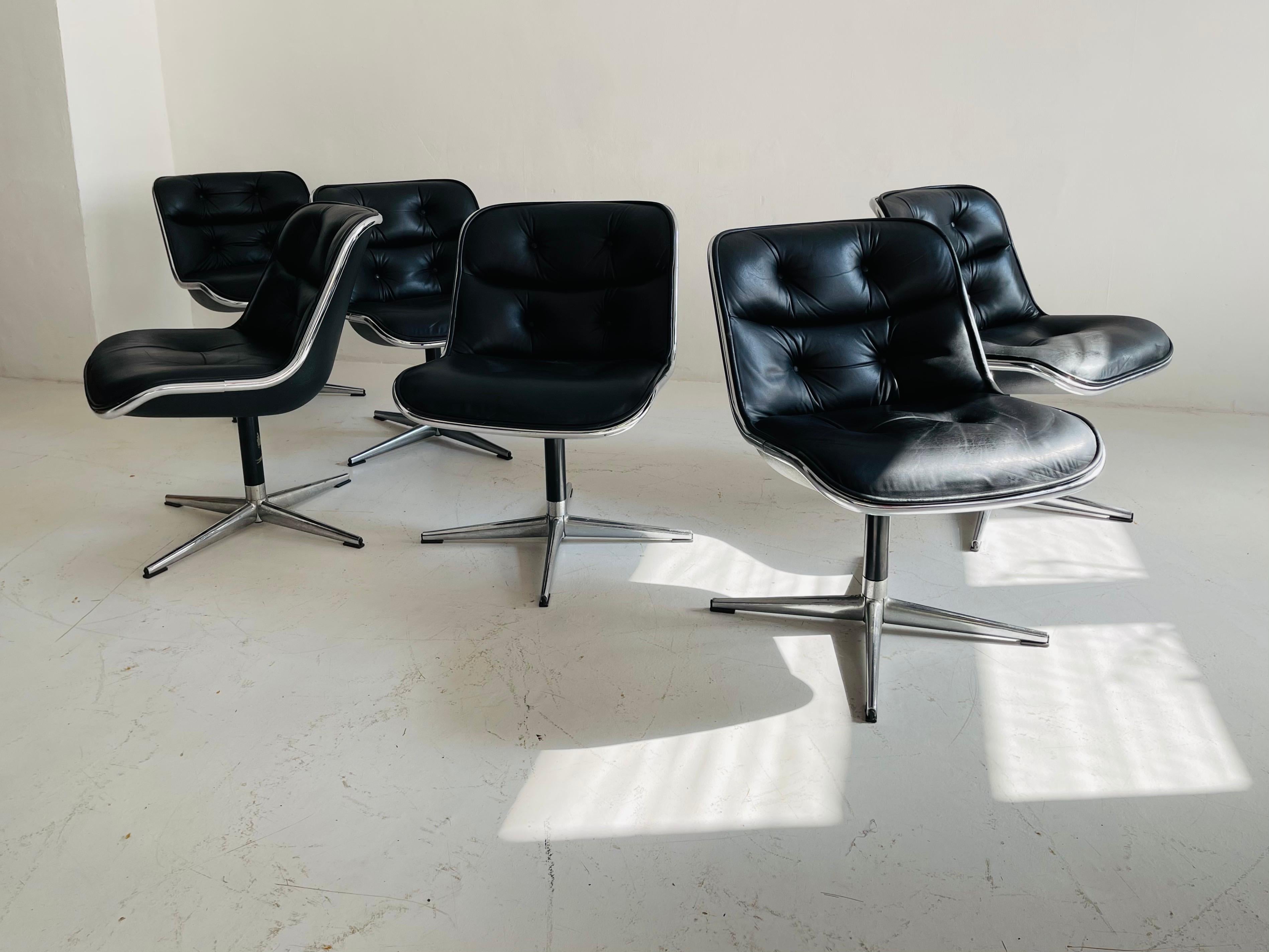 Mid-Century Modern Pollack Executive Chair by Charles Pollack for Knoll Set of Six Leather, 1960s For Sale