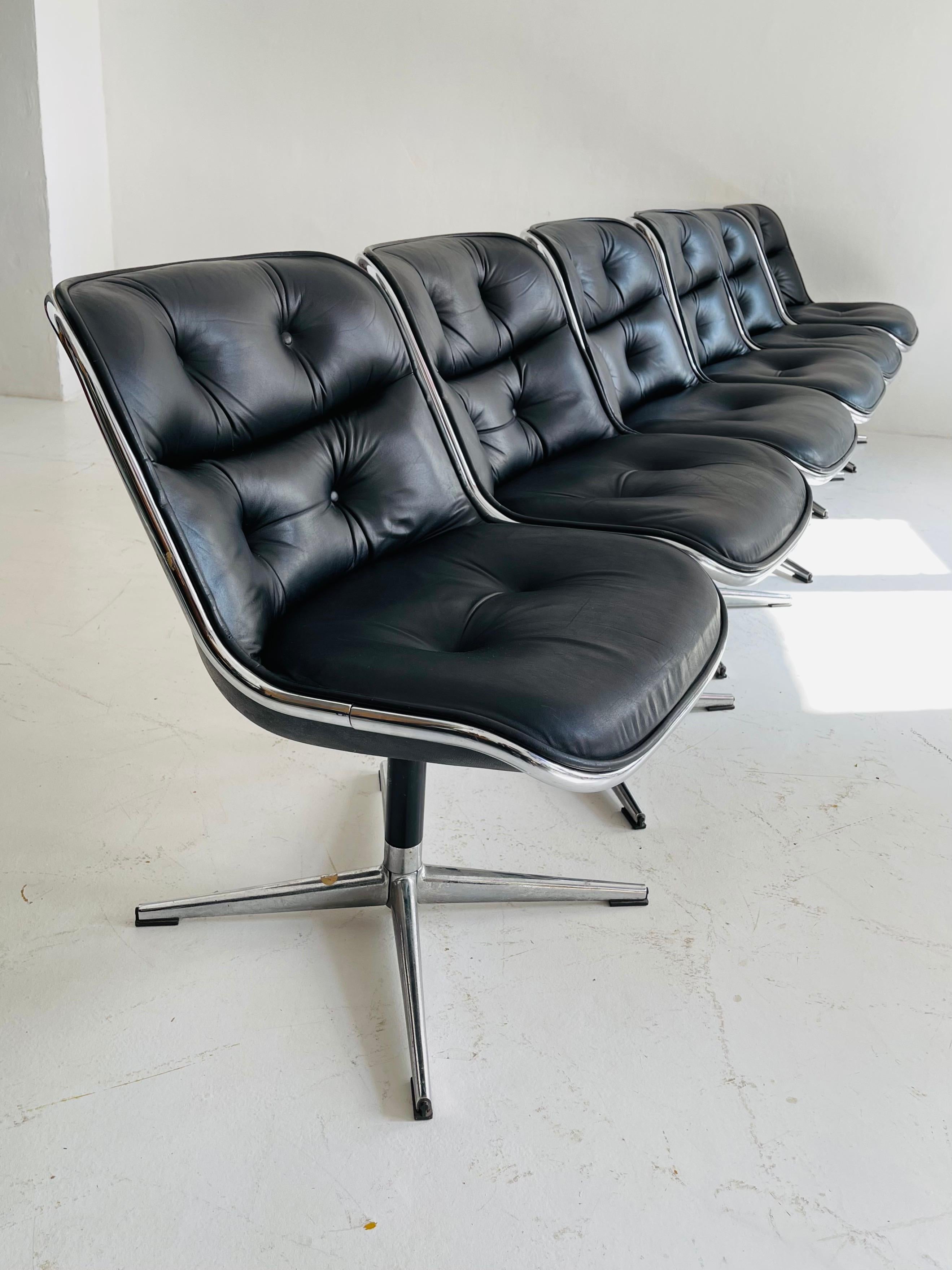 American Pollack Executive Chair by Charles Pollack for Knoll Set of Six Leather, 1960s For Sale