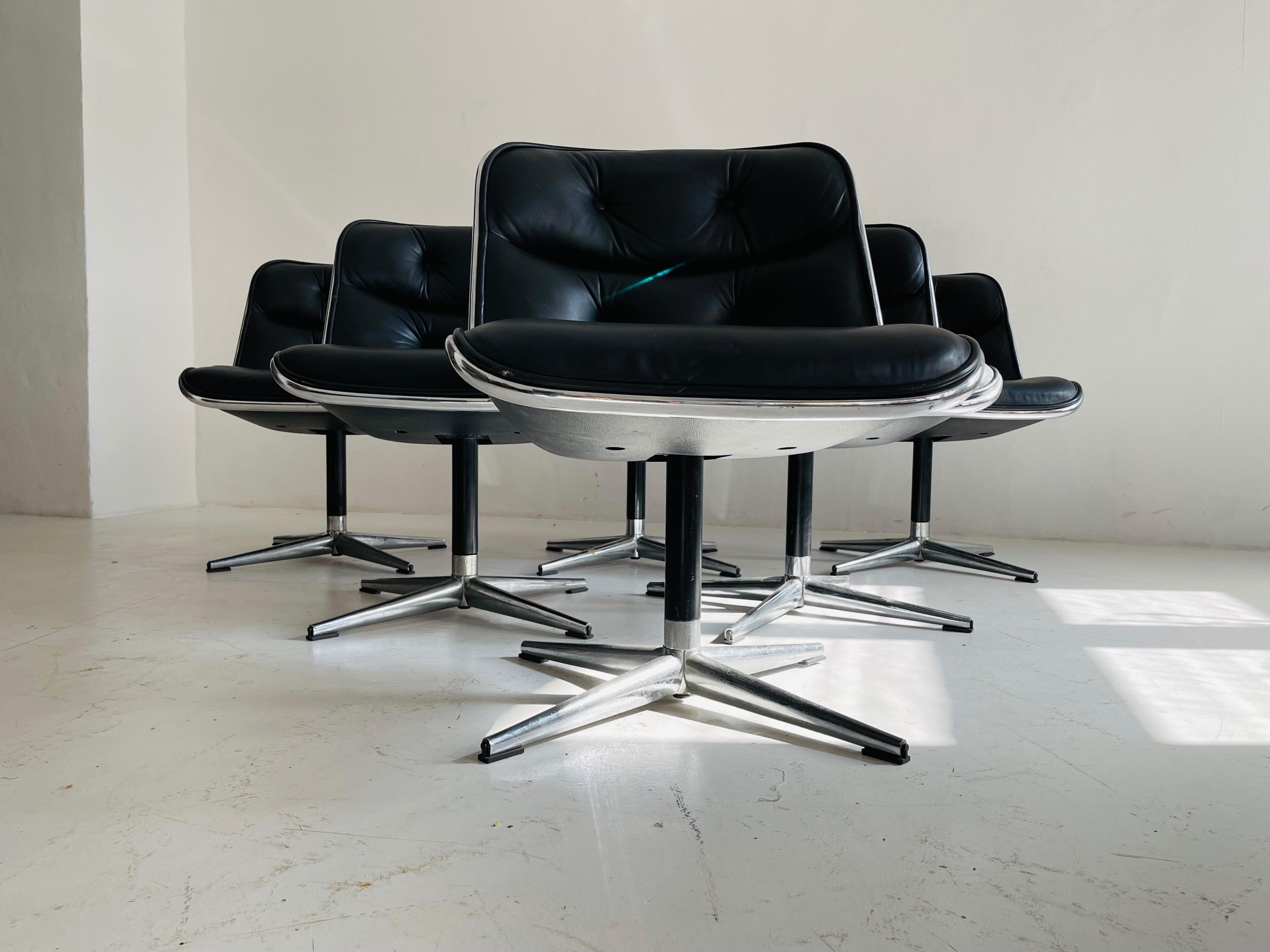 Mid-20th Century Pollack Executive Chair by Charles Pollack for Knoll Set of Six Leather, 1960s For Sale